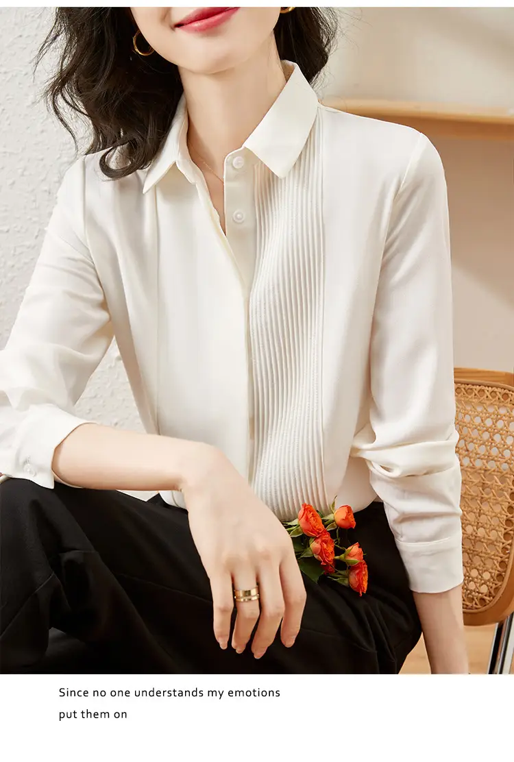 Women's Long Sleeve Chiffon Shirt White 2025 Autumn — feature 16