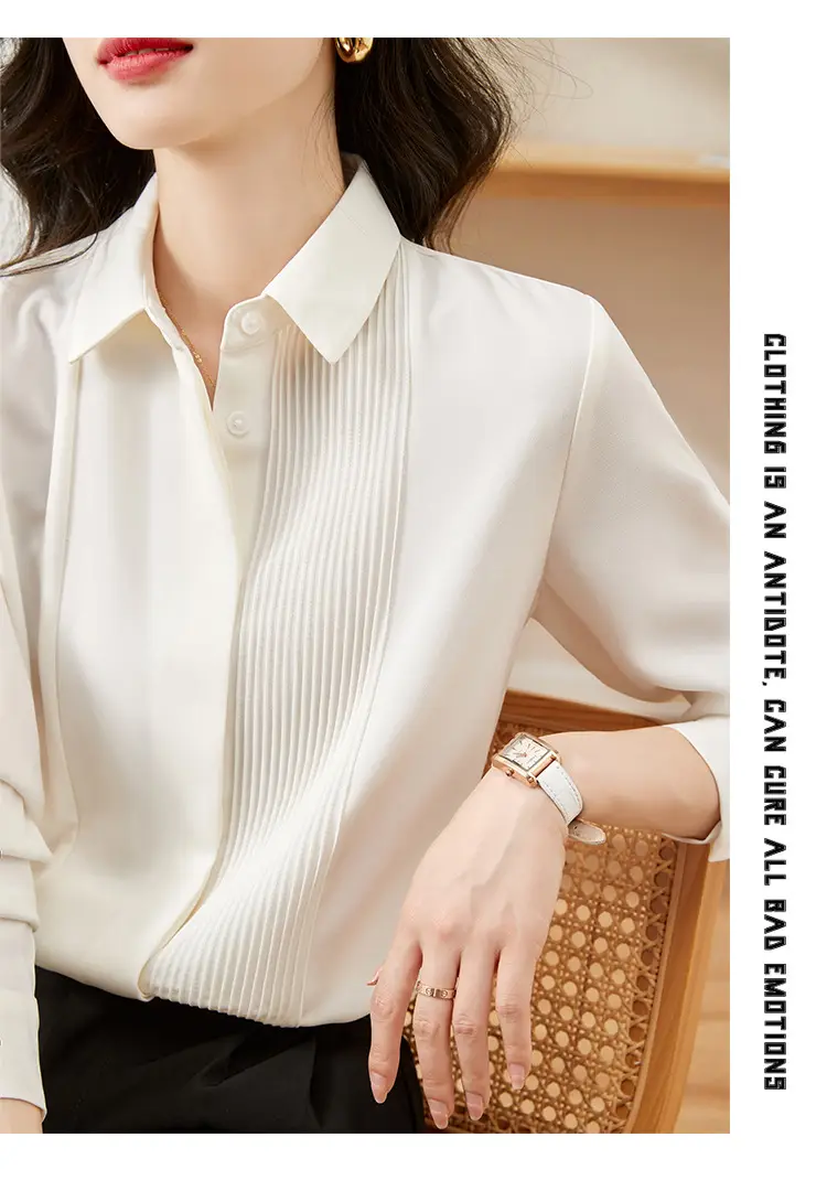 Women's Long Sleeve Chiffon Shirt White 2025 Autumn — feature 17
