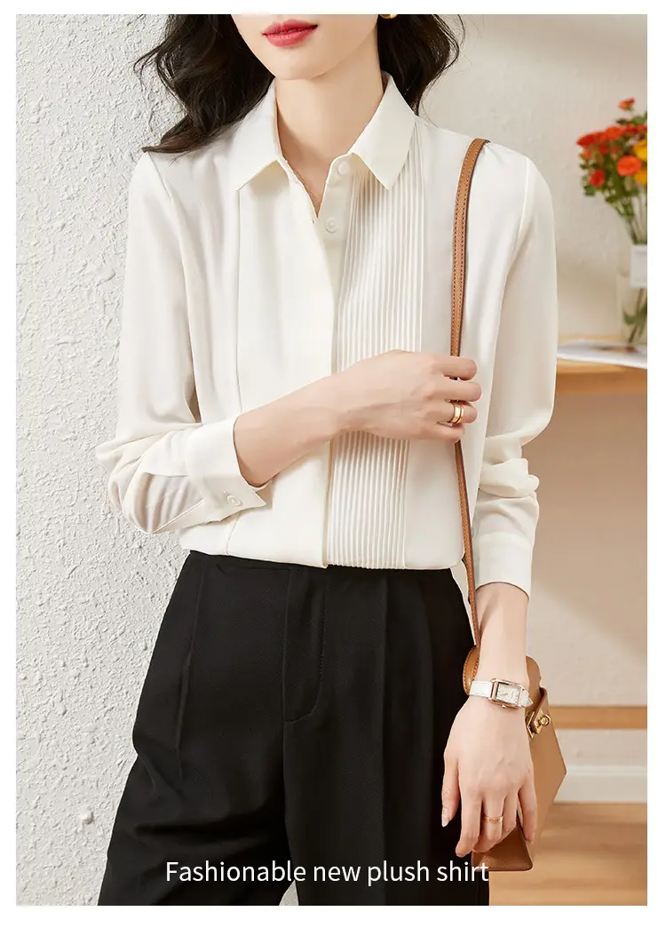 Women's Long Sleeve Chiffon Shirt White 2025 Autumn — feature 2