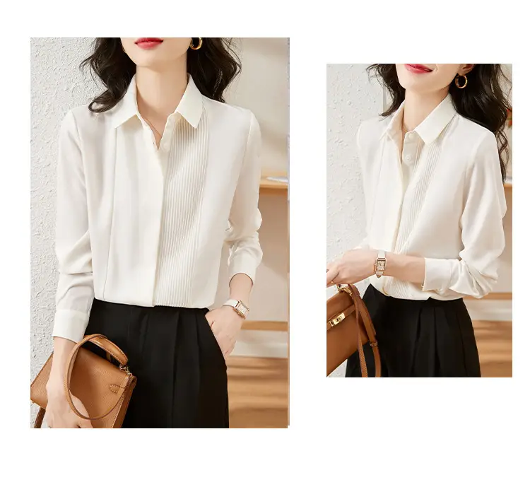 Women's Long Sleeve Chiffon Shirt White 2025 Autumn — feature 4