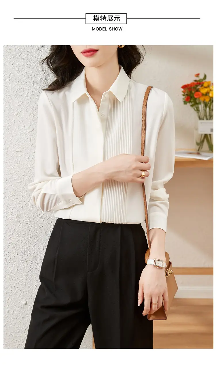 Women's Long Sleeve Chiffon Shirt White 2025 Autumn — feature 7