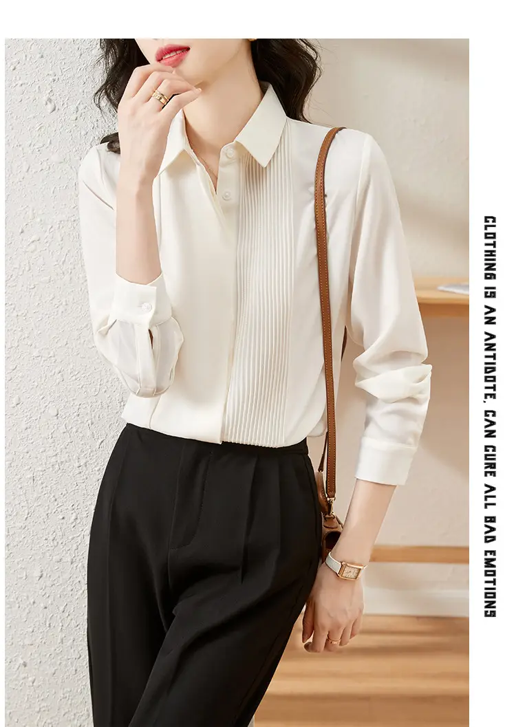 Women's Long Sleeve Chiffon Shirt White 2025 Autumn — feature 8