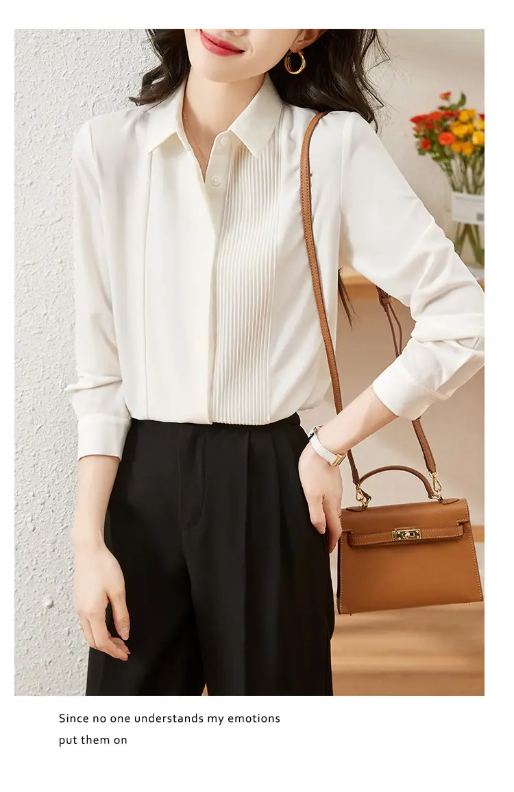 Women's Long Sleeve Chiffon Shirt White 2025 Autumn — feature 9