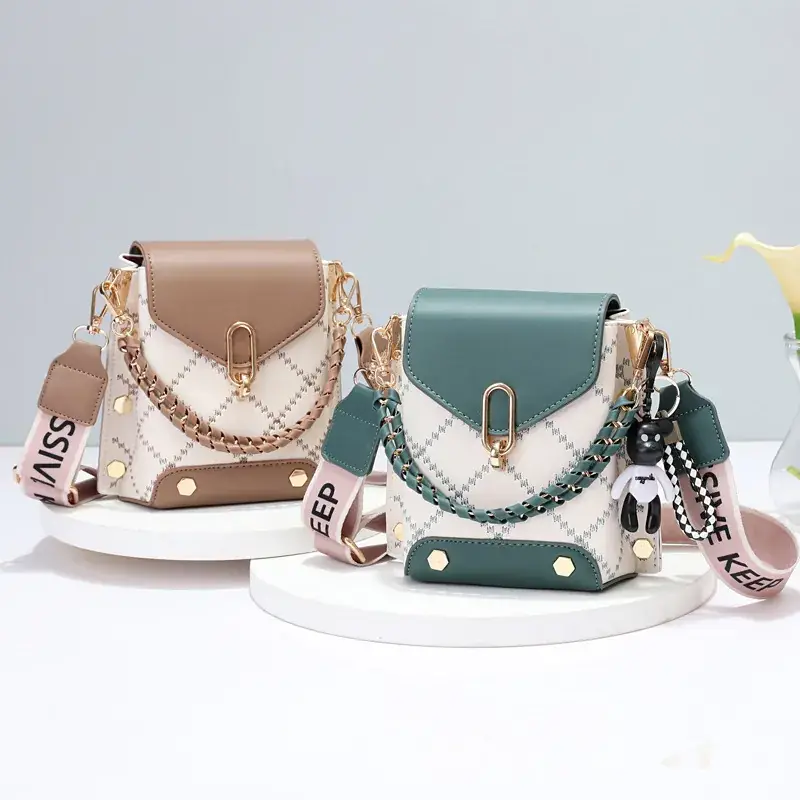 Women's Crossbody Mini Bag Pink Black Chain Strap