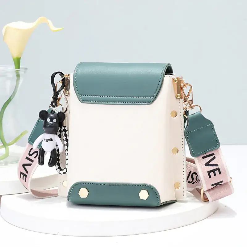 Women's Crossbody Mini Bag Pink Black Chain Strap