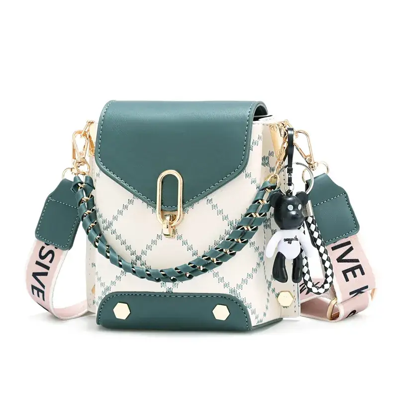 Women's Crossbody Mini Bag Pink Black Chain Strap