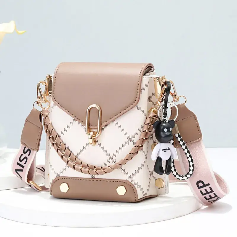 Women's Crossbody Mini Bag Pink Black Chain Strap