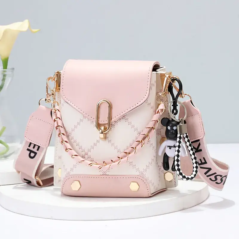Women's Crossbody Mini Bag Pink Black Chain Strap