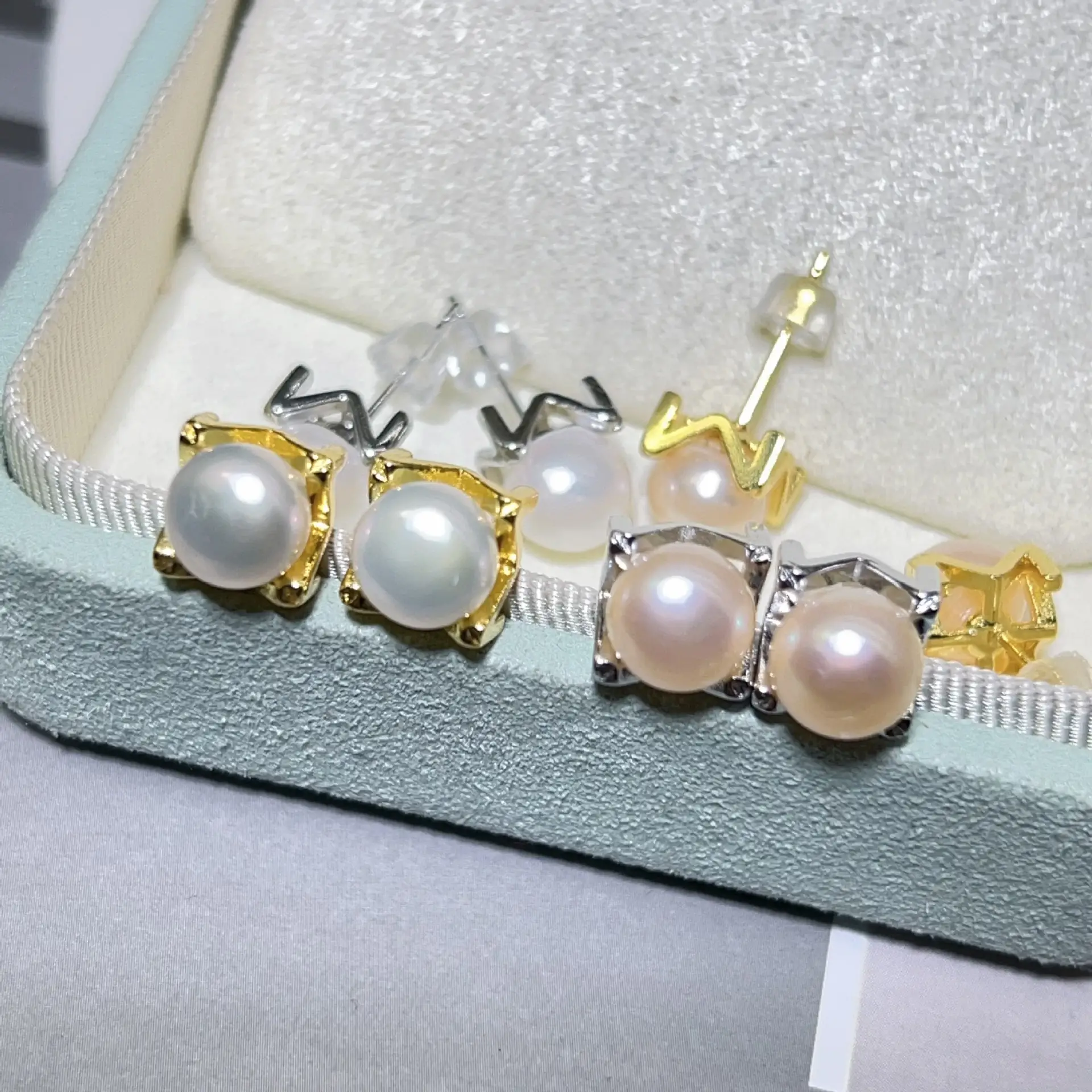 S925 Gold Pearl Earrings Set for Women - Image 5