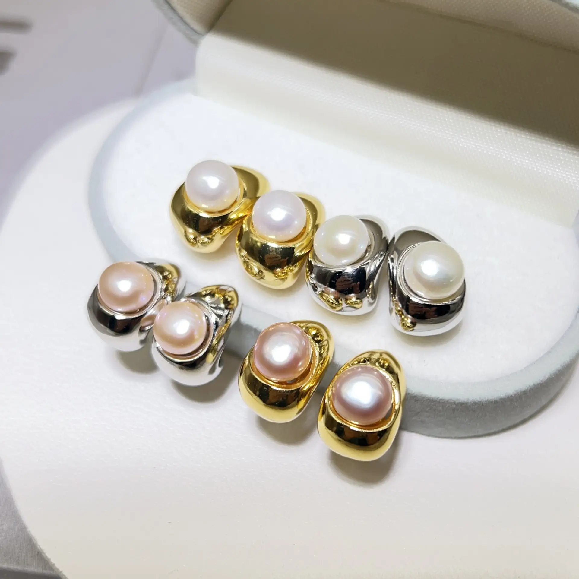 S925 Gold Pearl Earrings Set for Women - Image 6