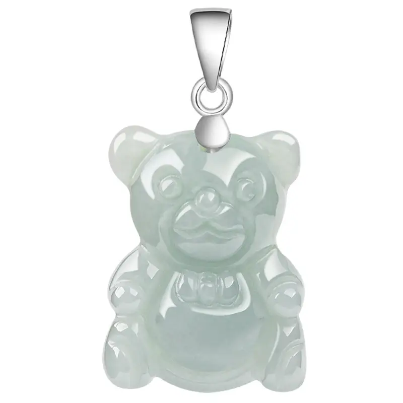 Natural Burma Jade Bear Pendant S925 Silver Necklace