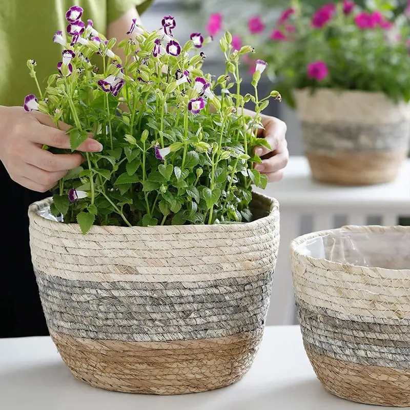Straw flower pot yard plant pot flower rattan flower basket desktop Amazon bamboo basket soil bamboo basket