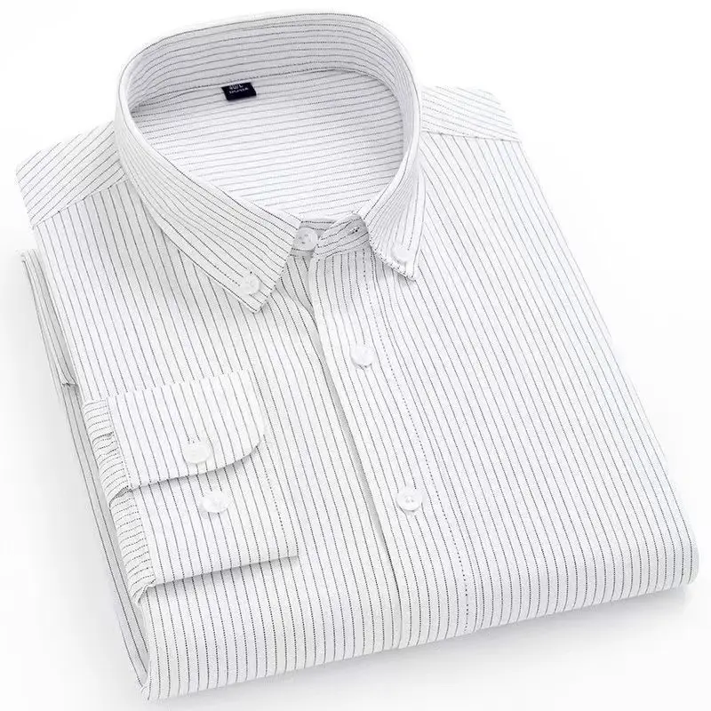 Men Cotton Vertical Stripe Shirt Light Blue Spring Autumn - Image 7