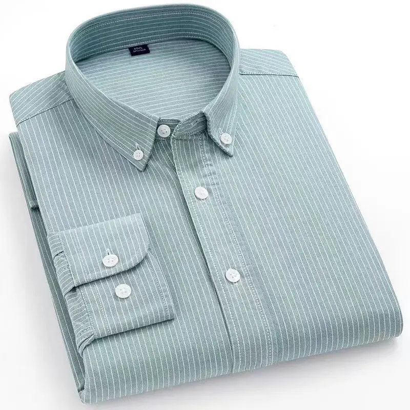 Men Cotton Vertical Stripe Shirt Light Blue Spring Autumn - Image 8