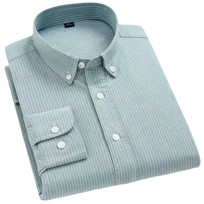 Men Cotton Vertical Stripe Shirt Light Blue Spring Autumn - Image 9