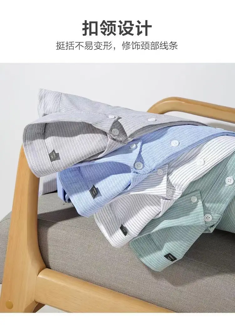 Men Cotton Vertical Stripe Shirt Light Blue Spring Autumn — feature 10