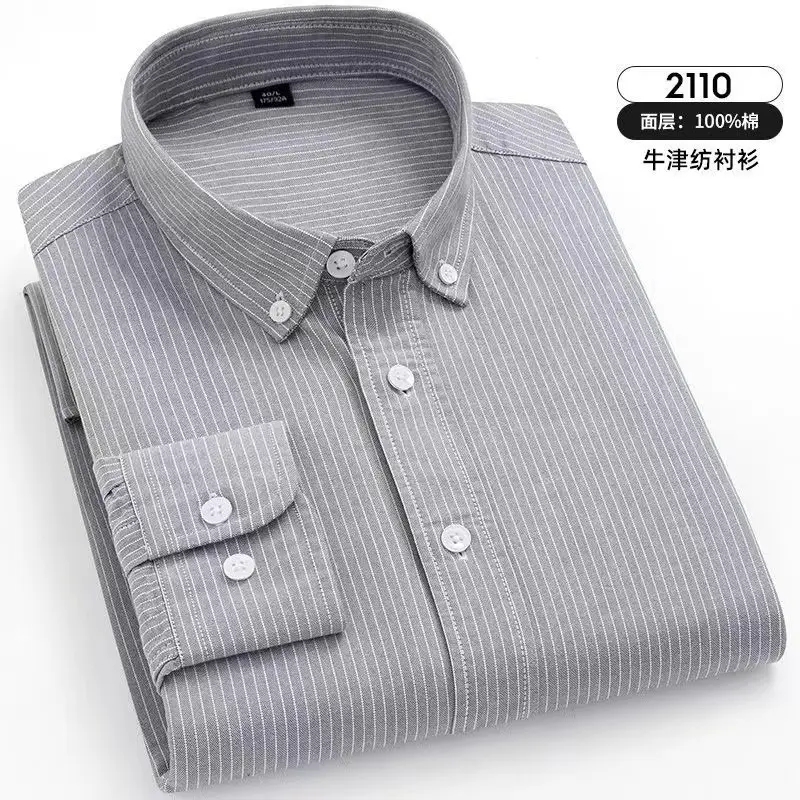 Men Cotton Vertical Stripe Shirt Light Blue Spring Autumn - Image 2