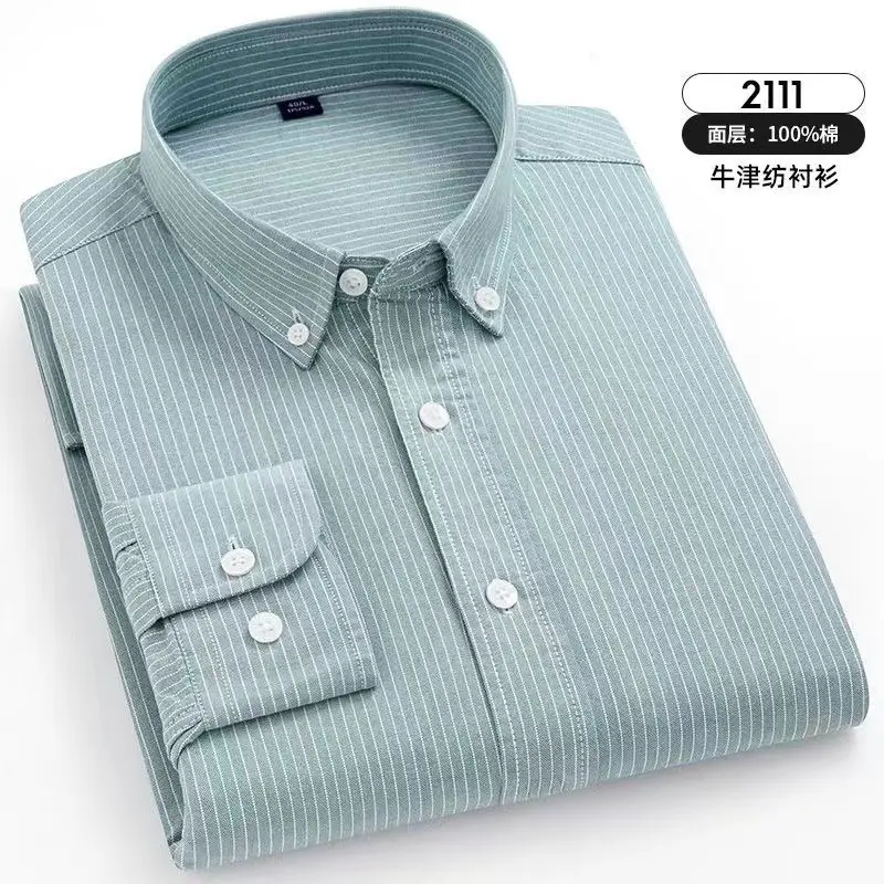 Men Cotton Vertical Stripe Shirt Light Blue Spring Autumn - Image 4
