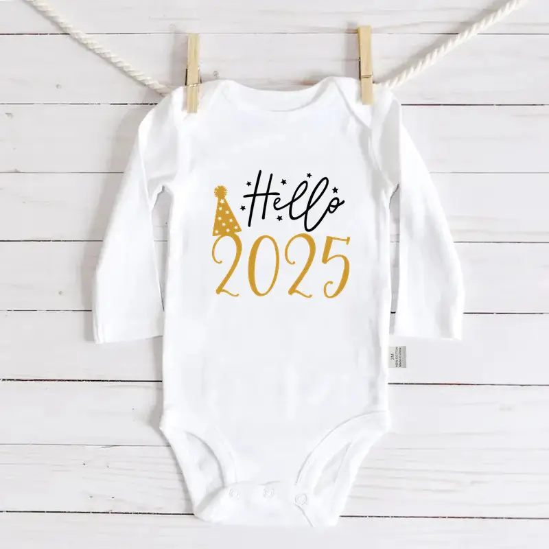 Little Miss New Year Long Sleeve Cotton Baby Suit White