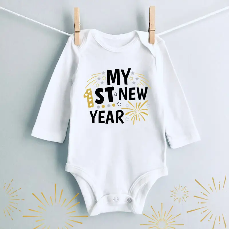 Little Miss New Year Long Sleeve Cotton Baby Suit White