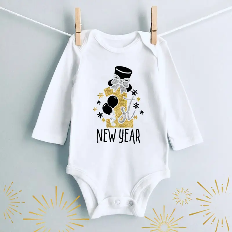 Little Miss New Year Long Sleeve Cotton Baby Suit White