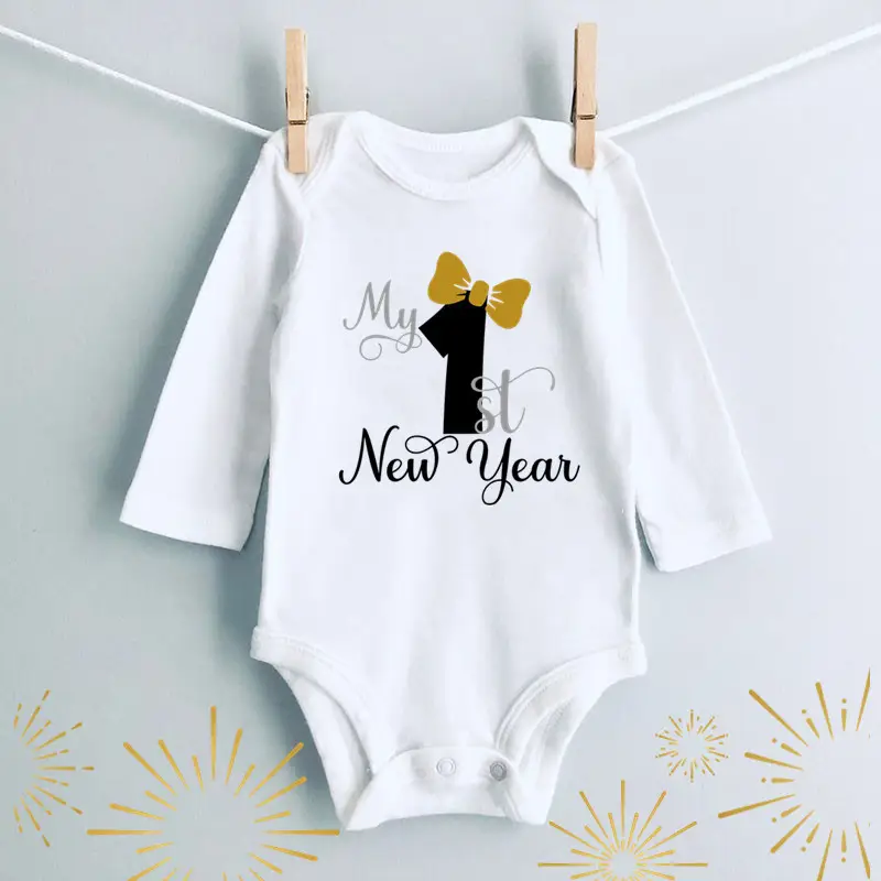Little Miss New Year Long Sleeve Cotton Baby Suit White