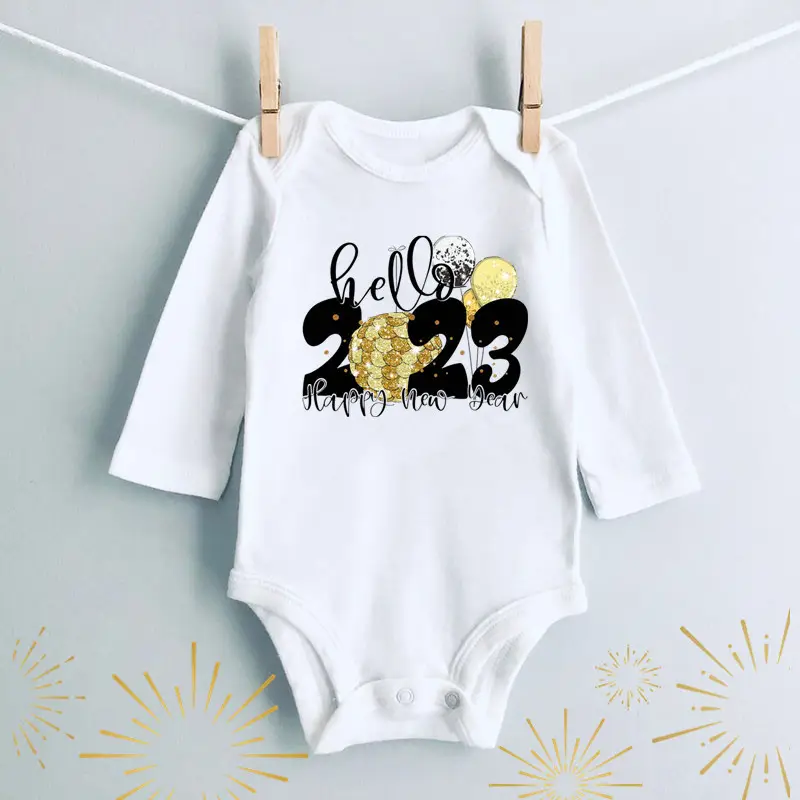 Little Miss New Year Long Sleeve Cotton Baby Suit White