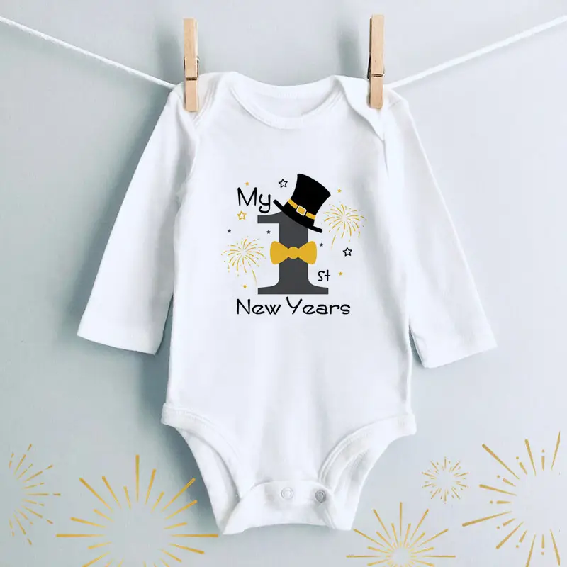 Little Miss New Year Long Sleeve Cotton Baby Suit White
