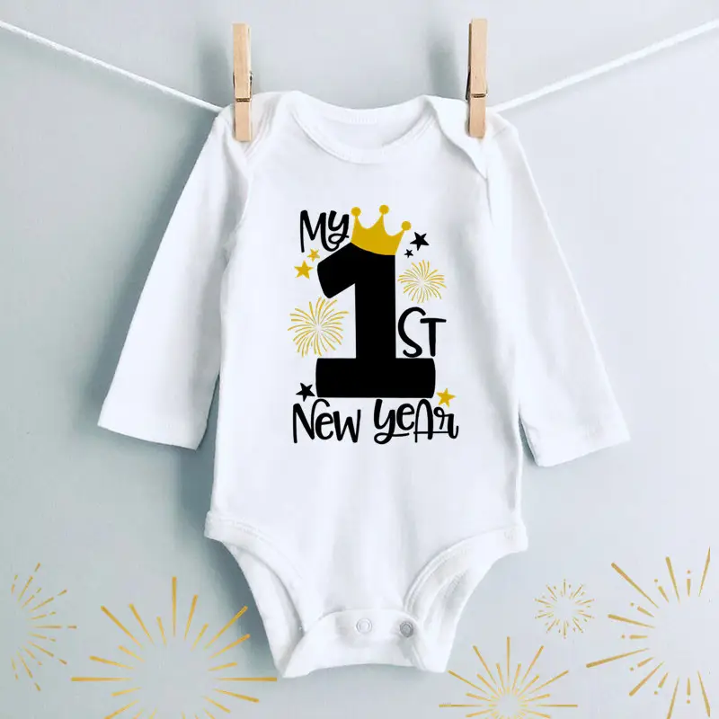 Little Miss New Year Long Sleeve Cotton Baby Suit White