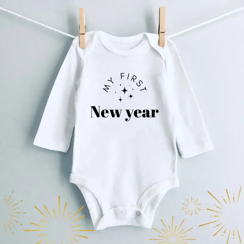 Little Miss New Year Long Sleeve Cotton Baby Suit White