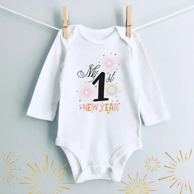 Little Miss New Year Long Sleeve Cotton Baby Suit White