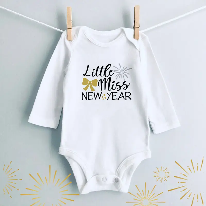 Little Miss New Year Long Sleeve Cotton Baby Suit White