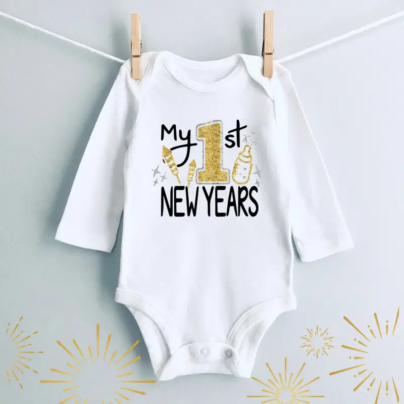 Little Miss New Year Long Sleeve Cotton Baby Suit White