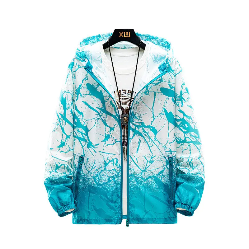 Men Gradient Pink White Zipper Jacket Large - Image 7