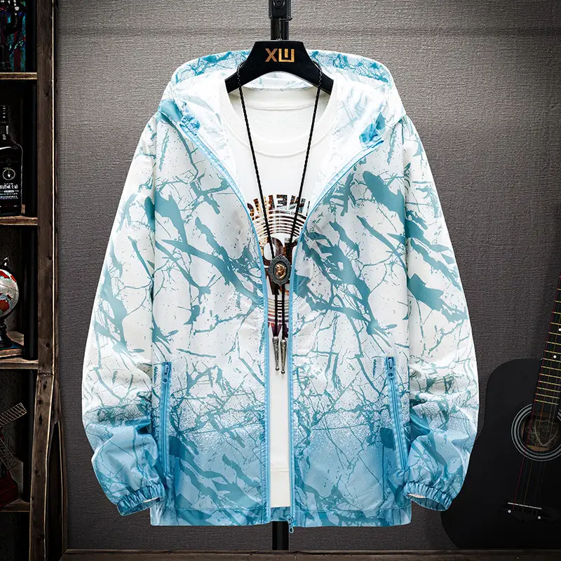 Men Gradient Pink White Zipper Jacket Large - Image 3