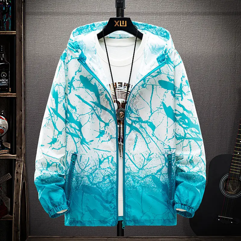 Men Gradient Pink White Zipper Jacket Large - Image 4