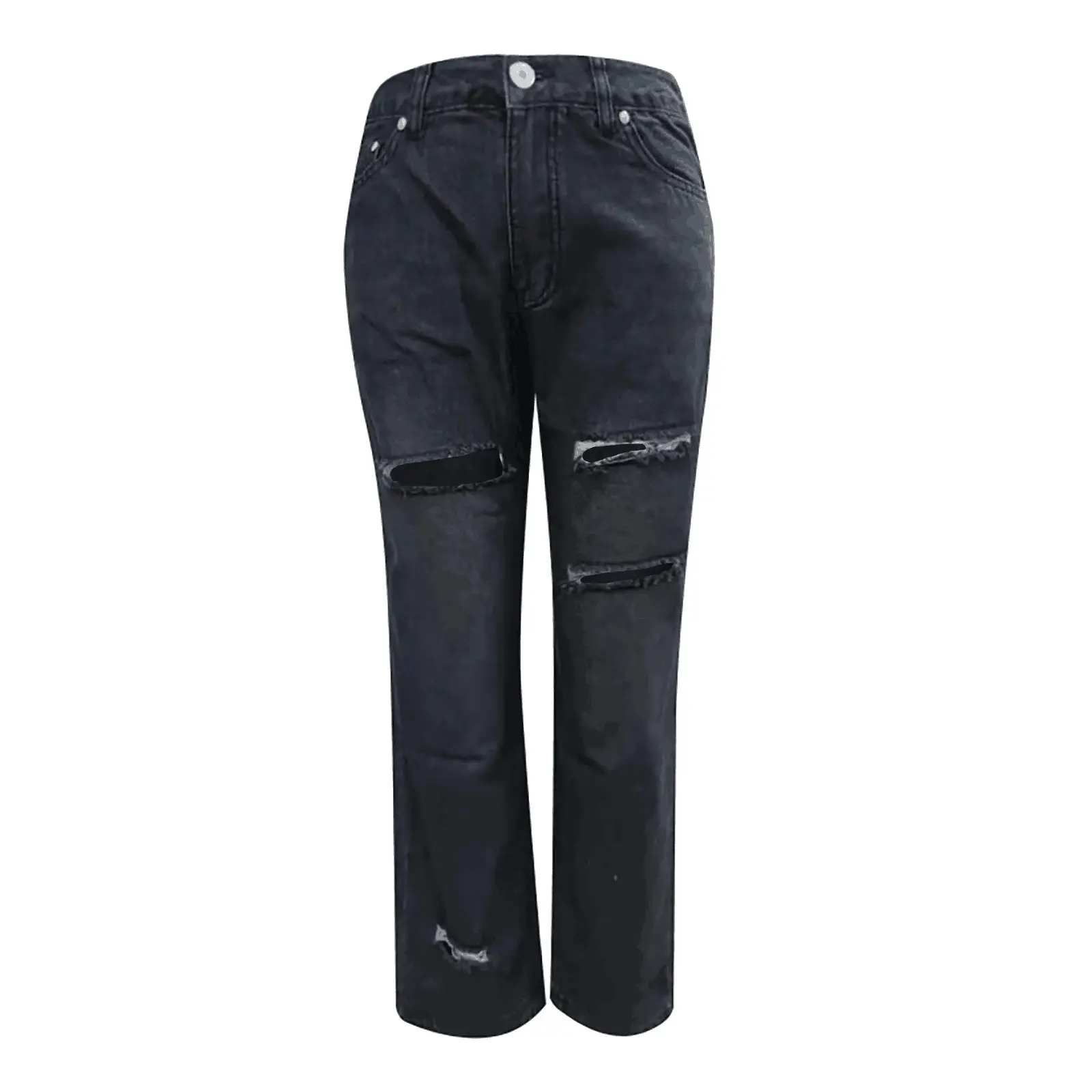 Black Ripped Denim Trousers for Women - Image 4