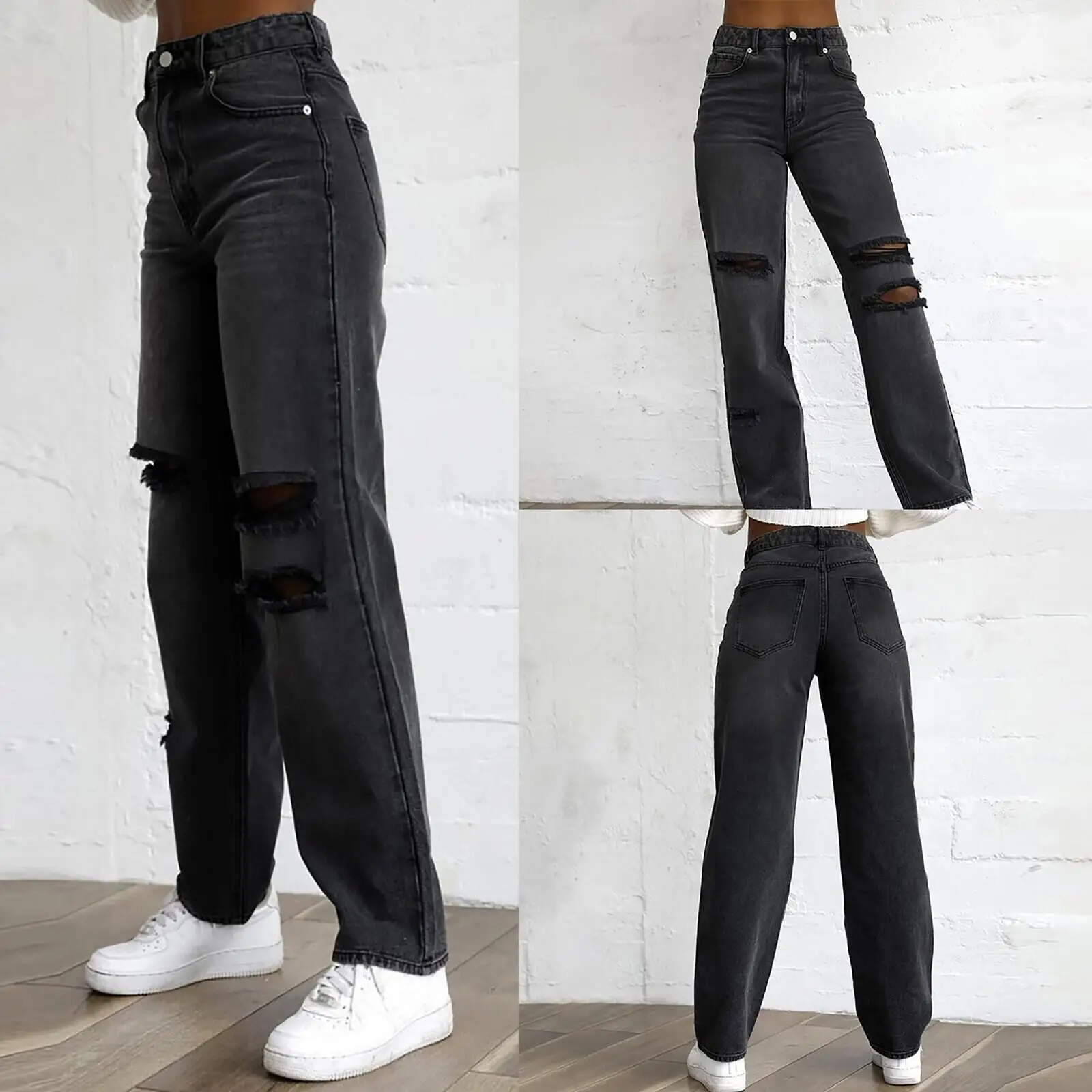 Black Ripped Denim Trousers for Women — feature 6