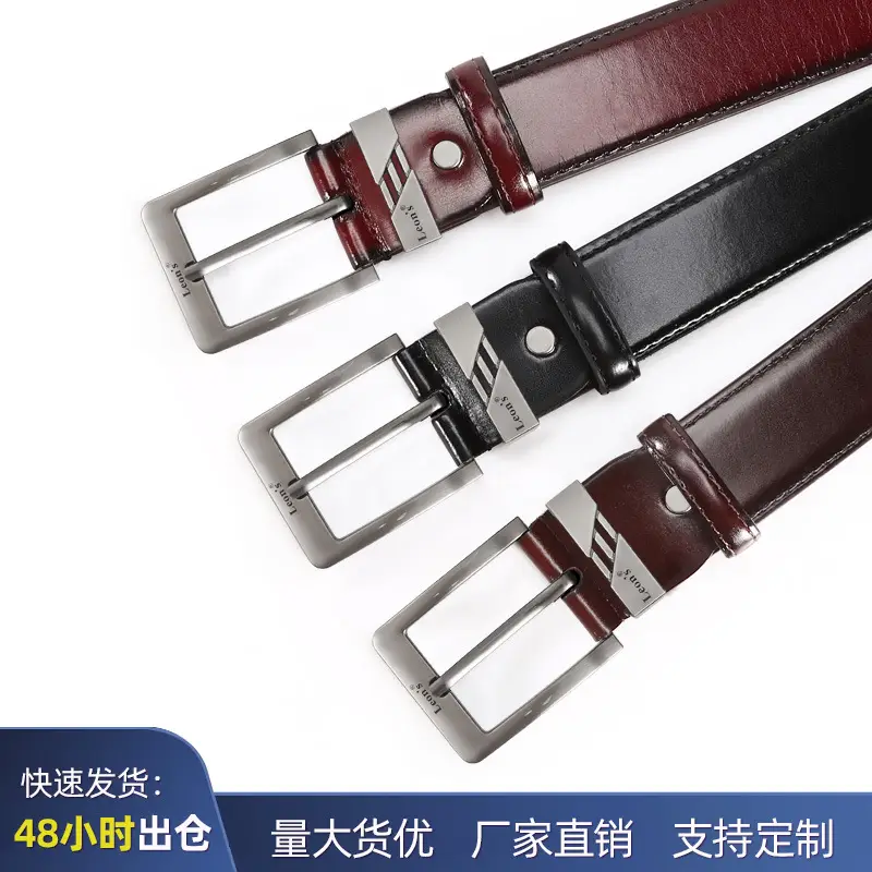 Men's Leather Belt Brown Silver Buckle
