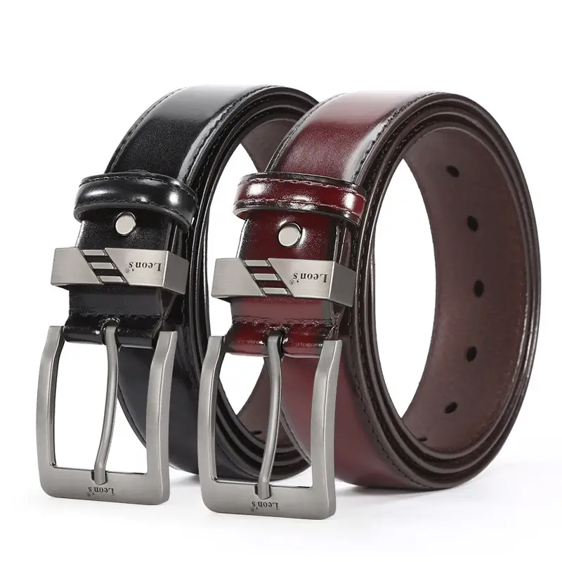 Men's Leather Belt Brown Silver Buckle