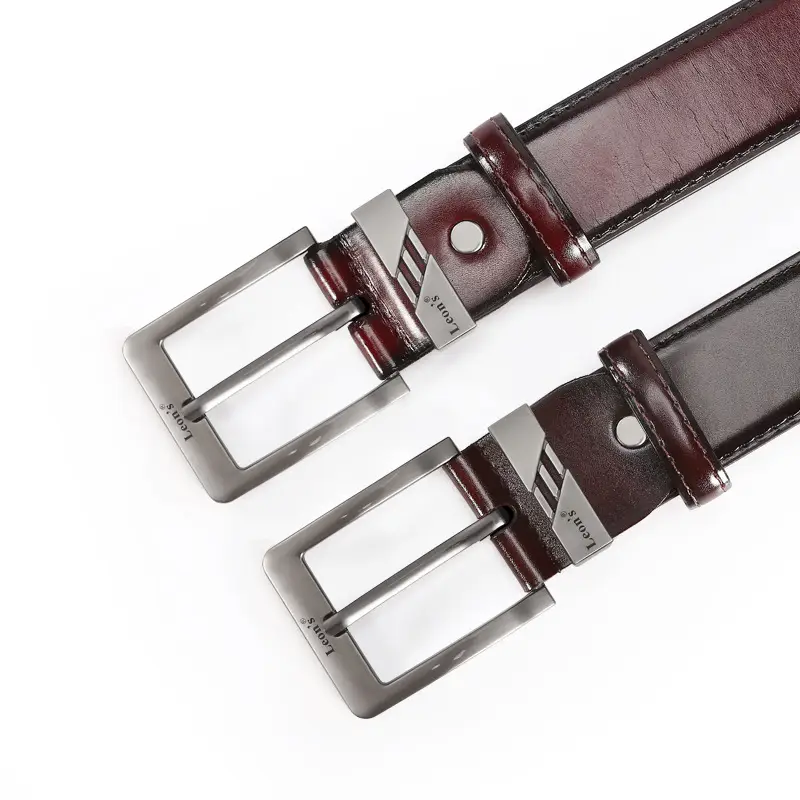 Men's Leather Belt Brown Silver Buckle