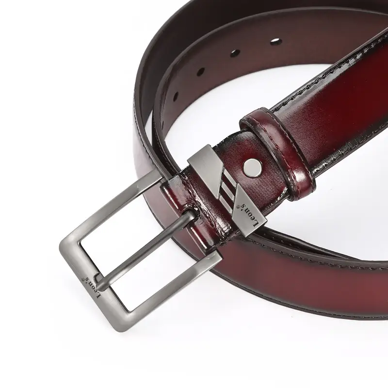 Men's Leather Belt Brown Silver Buckle