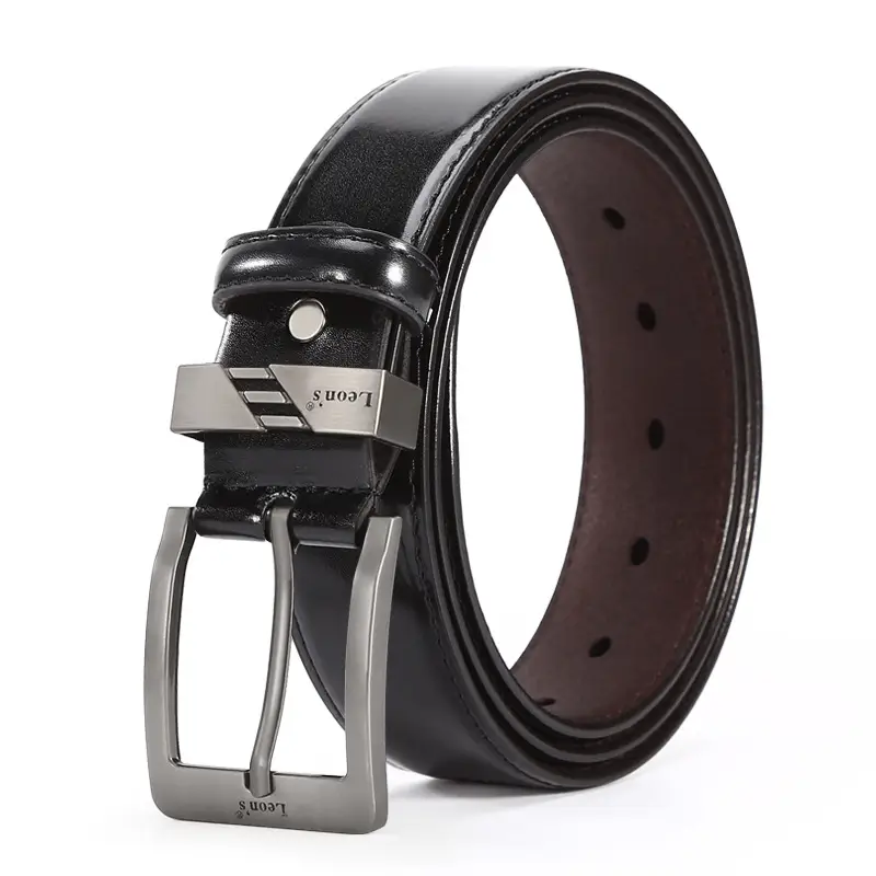 Men's Leather Belt Brown Silver Buckle