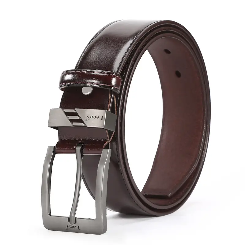 Men's Leather Belt Brown Silver Buckle