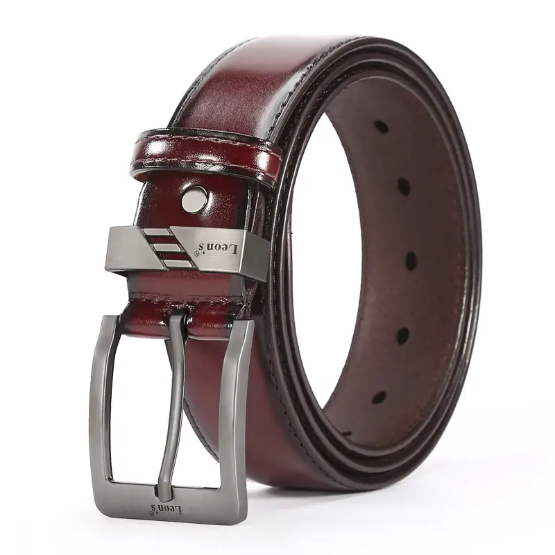 Men's Leather Belt Brown Silver Buckle