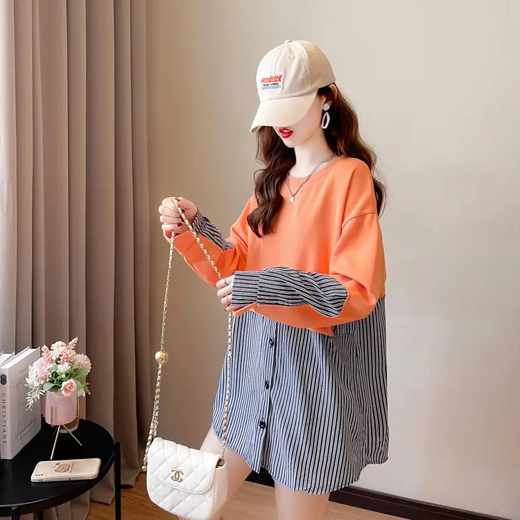 Women Crossbody Sweatshirt Set White Pink Striped Long Sleeve — feature 10