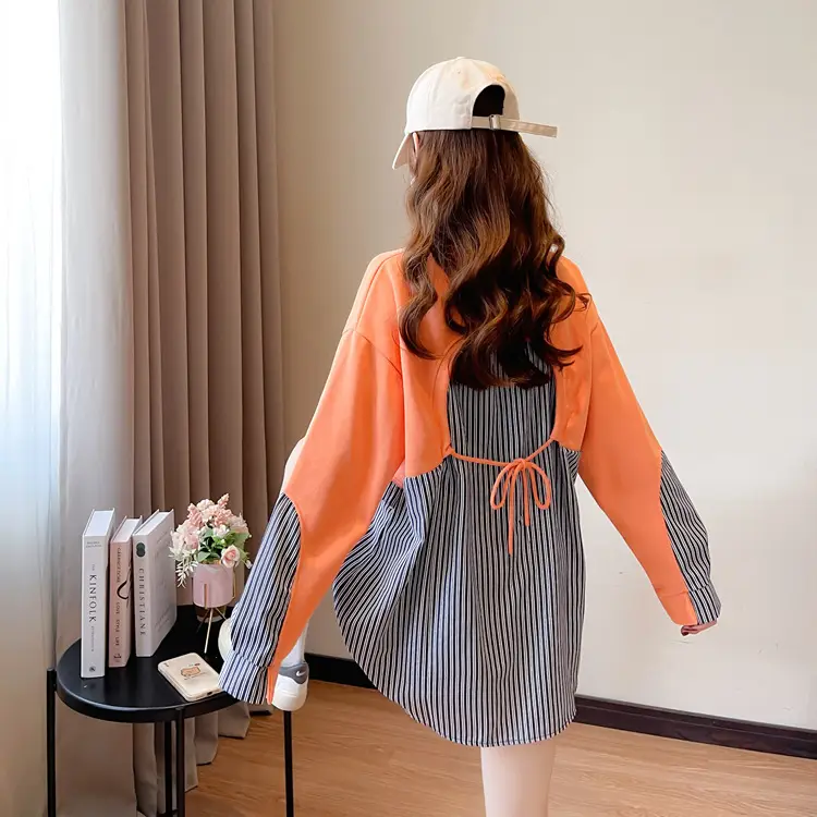 Women Crossbody Sweatshirt Set White Pink Striped Long Sleeve — feature 11