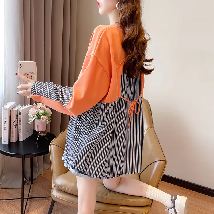 Women Crossbody Sweatshirt Set White Pink Striped Long Sleeve — feature 12