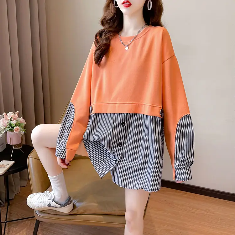 Women Crossbody Sweatshirt Set White Pink Striped Long Sleeve — feature 13