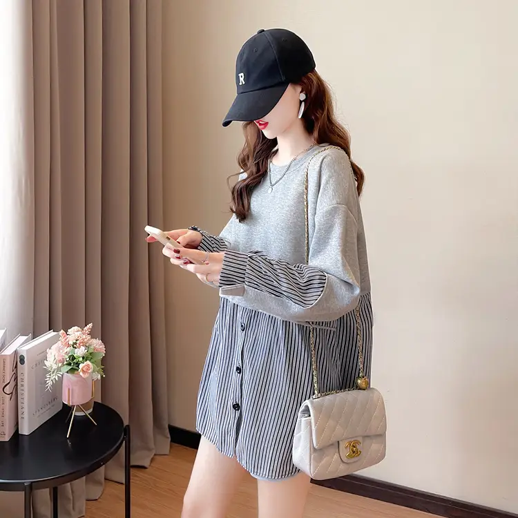 Women Crossbody Sweatshirt Set White Pink Striped Long Sleeve — feature 15
